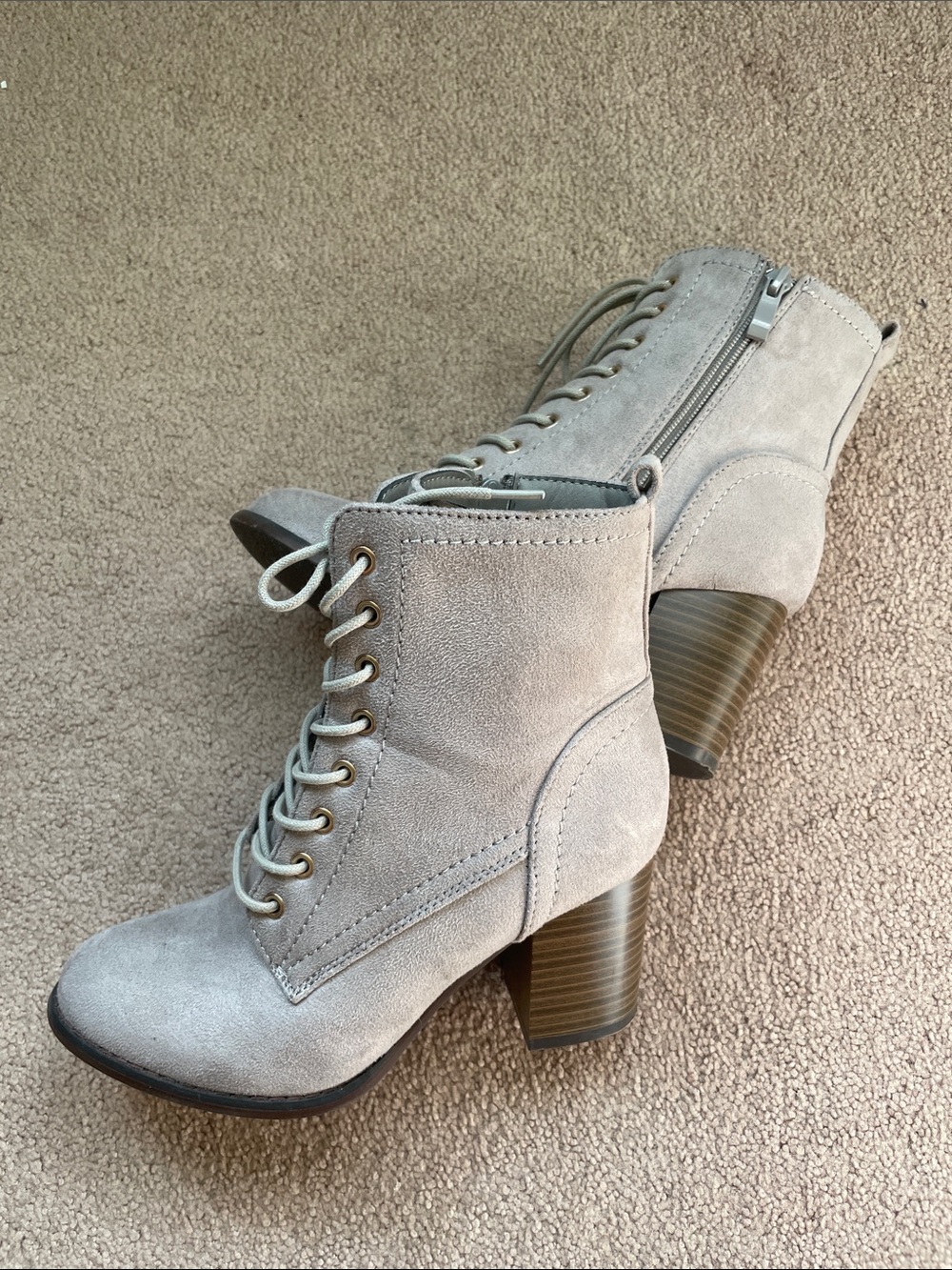 Suede Lace-Up Block Heel Ankle Boots